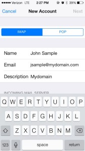 iiPhone IMAP or POP Account Choice Screen