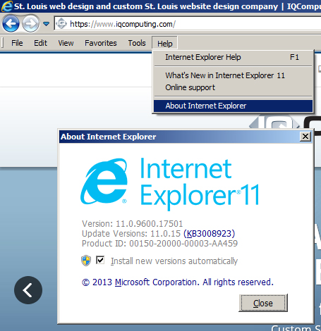 Internet explorer 11 with automatic updates enabled